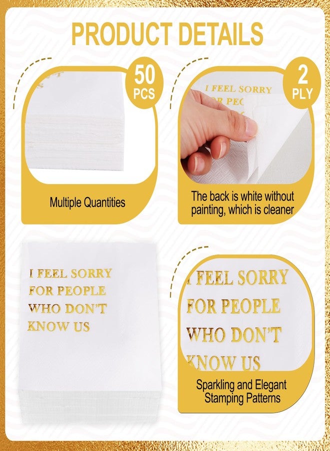 Vuzvuv 50 Pack Funny Quotes Cocktail Napkins - Humorous Party Disposable Paper Hand Napkins for Gatherings Get-Togethers Party Supplies Decorations Table Decor (5" Folded 2 Ply -Gold Foil White) - Image 3